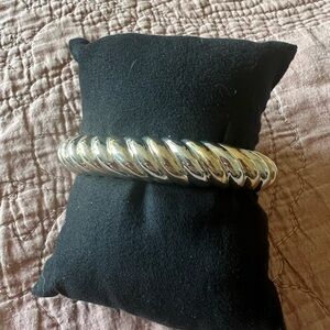 Chunky Twisted Silver gold tone cuff Bracelet 1” opening small